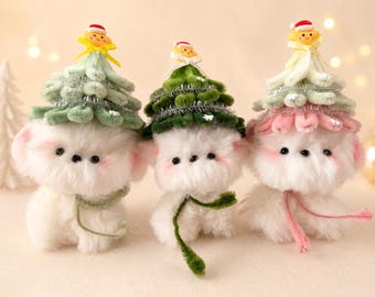 Pipe Cleaner Puppy Figure, Handmade Christmas Dog Decor, Festive Tabletop Ornament, Holiday Home Display