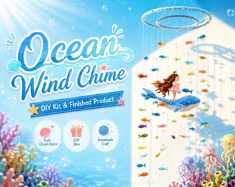 Móbile artesanal para bebê feito com limpador de cachimbo, kit faça você mesmo ou móbile pronto, móbile para berçário com baleia e menina, sinos de vento oceânicos, brinquedo para berço (design original)
