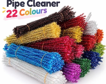 100Pcs 6mm×30cm Tinsel Pipe Cleaners Sparkly Chenille Stems 22 Colors