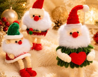 Handmade Pipe Cleaner Santa Figure, Mini Holiday Decor, Christmas Tabletop Decoration