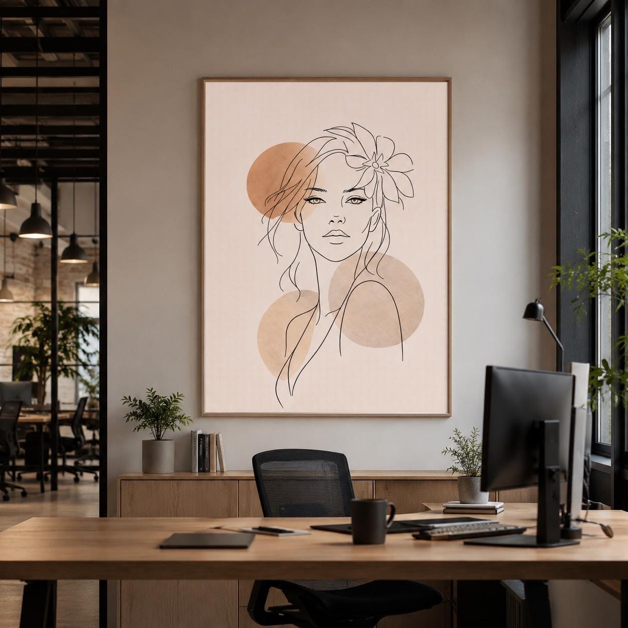 Minimalist Floral Woman Line Art Print Neutral Abstract Feminine Wall ...