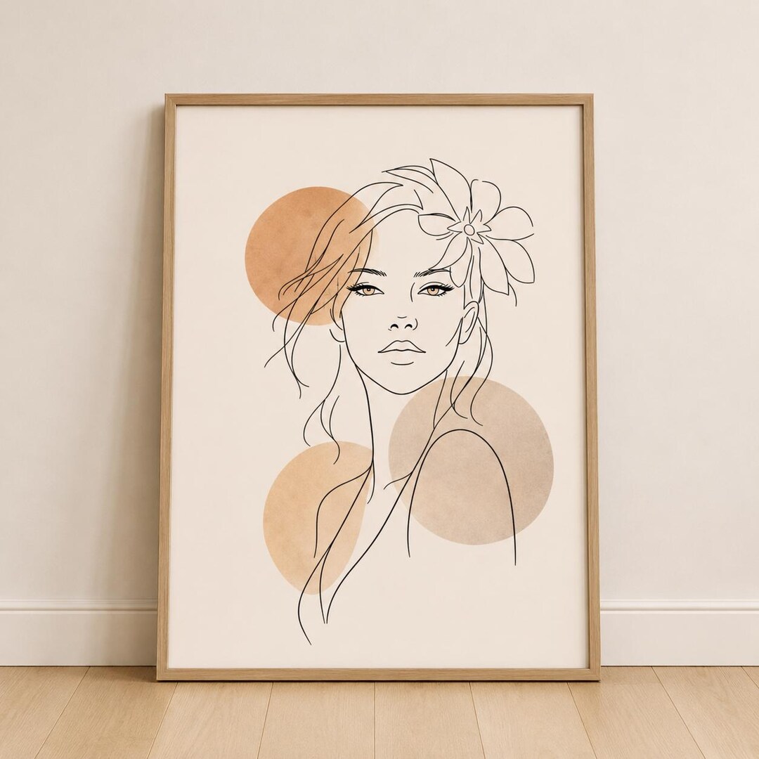 Minimalist Floral Woman Line Art Print Neutral Abstract Feminine Wall ...