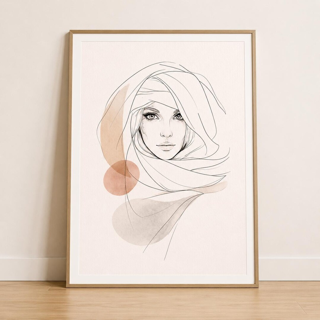 Minimalist Woman Portrait Print Abstract Female Face Line Art Neutral ...