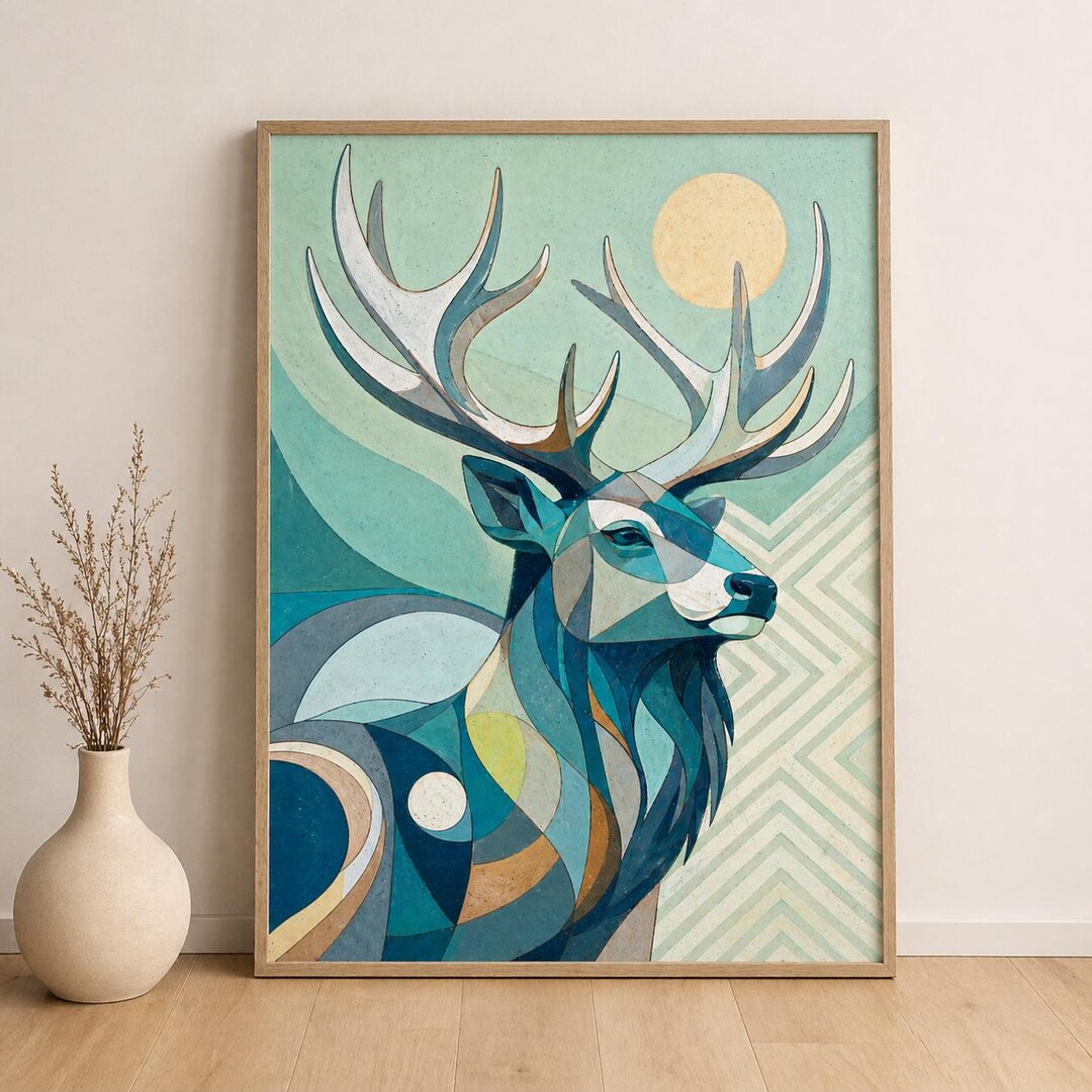 Geometric Deer Wall Art Printable, Abstract Stag Poster, Modern Animal ...