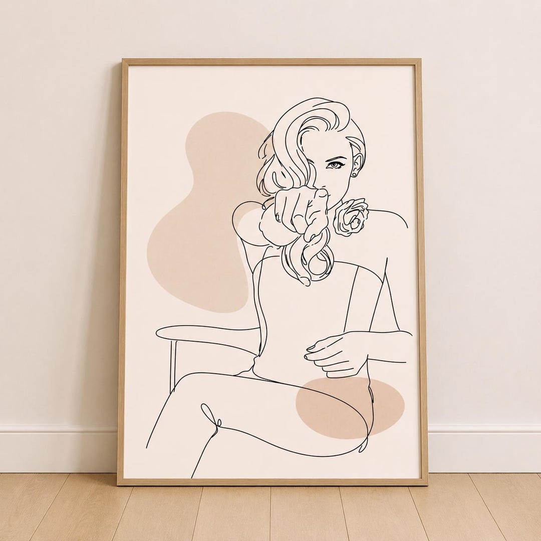 Modern Woman Line Art Print Minimalist Feminine Wall Decor Neutral ...
