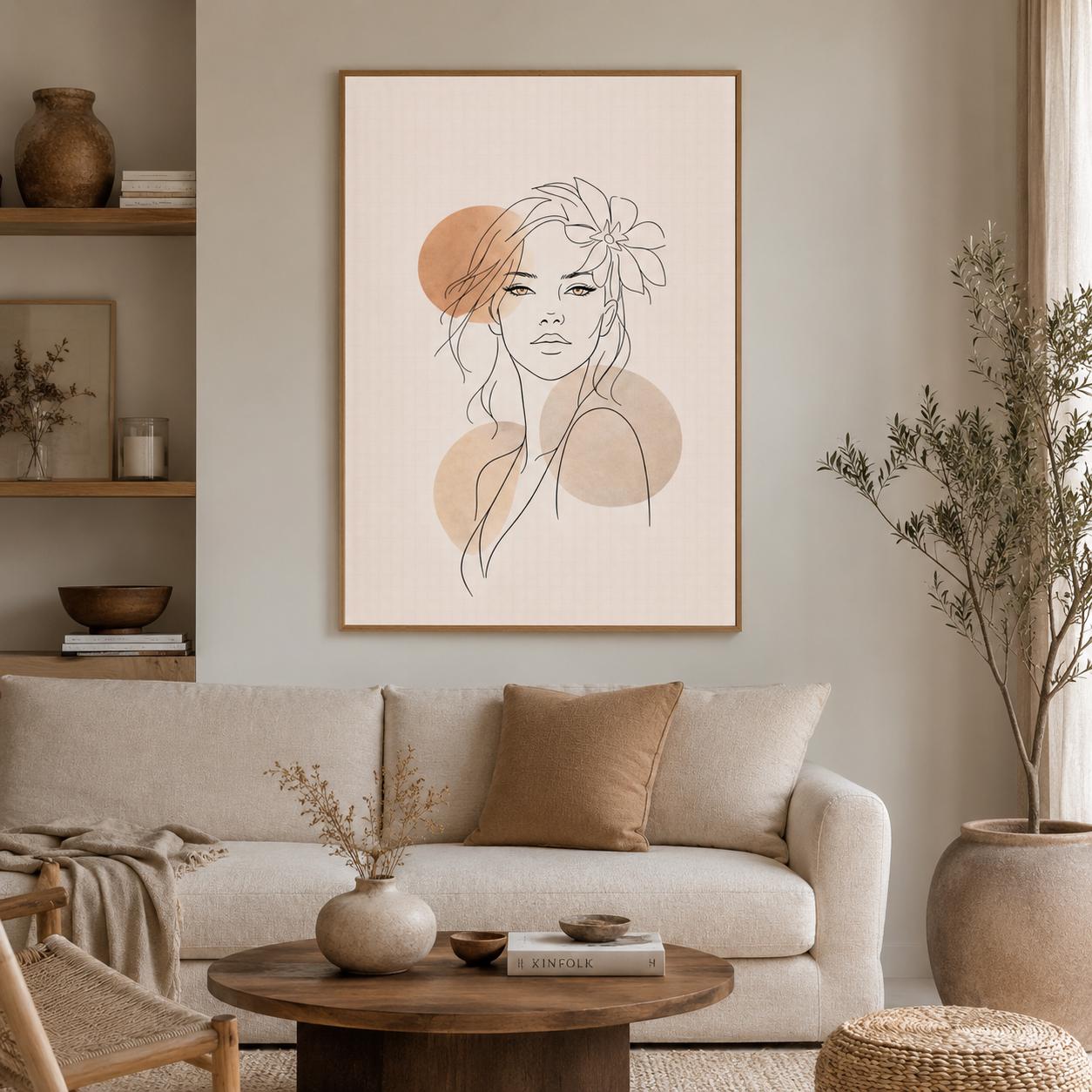 Minimalist Floral Woman Line Art Print Neutral Abstract Feminine Wall ...