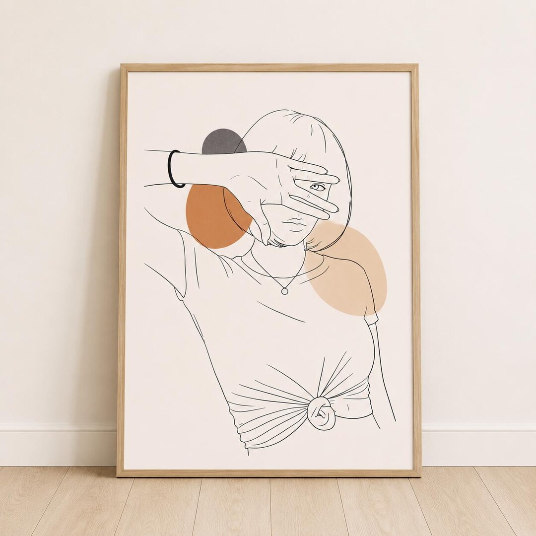 Minimalist Woman Line Art Print Abstract Female Portrait Neutral Modern ...