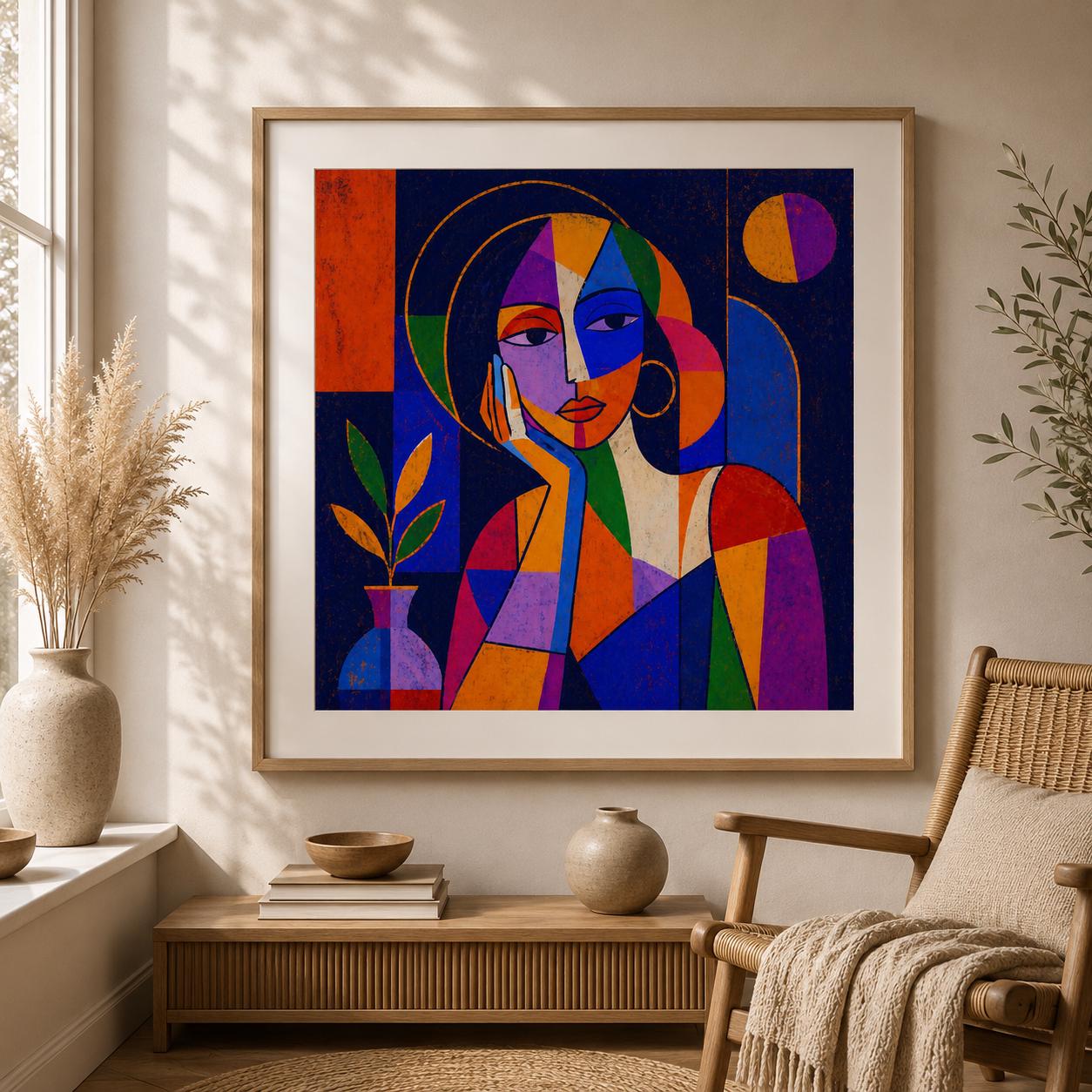 Colorful Cubist Woman Portrait Printable Wall Art Modern Abstract ...