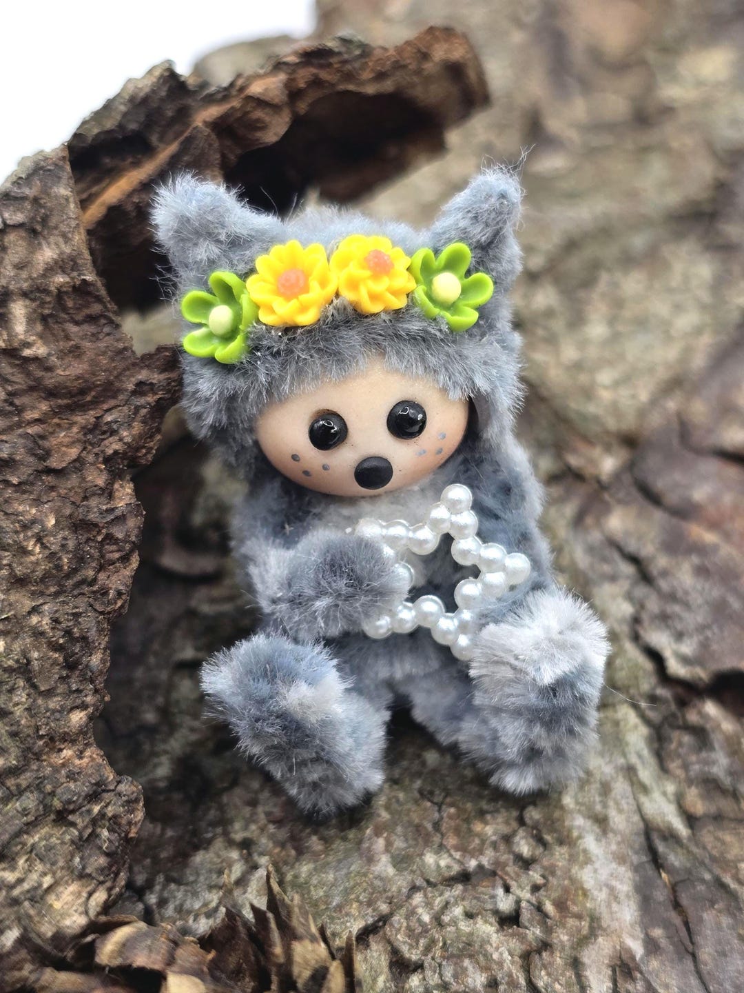 Handmade Tiny Wolf Companion – Miniature Comfort Collectible, Beaded ...