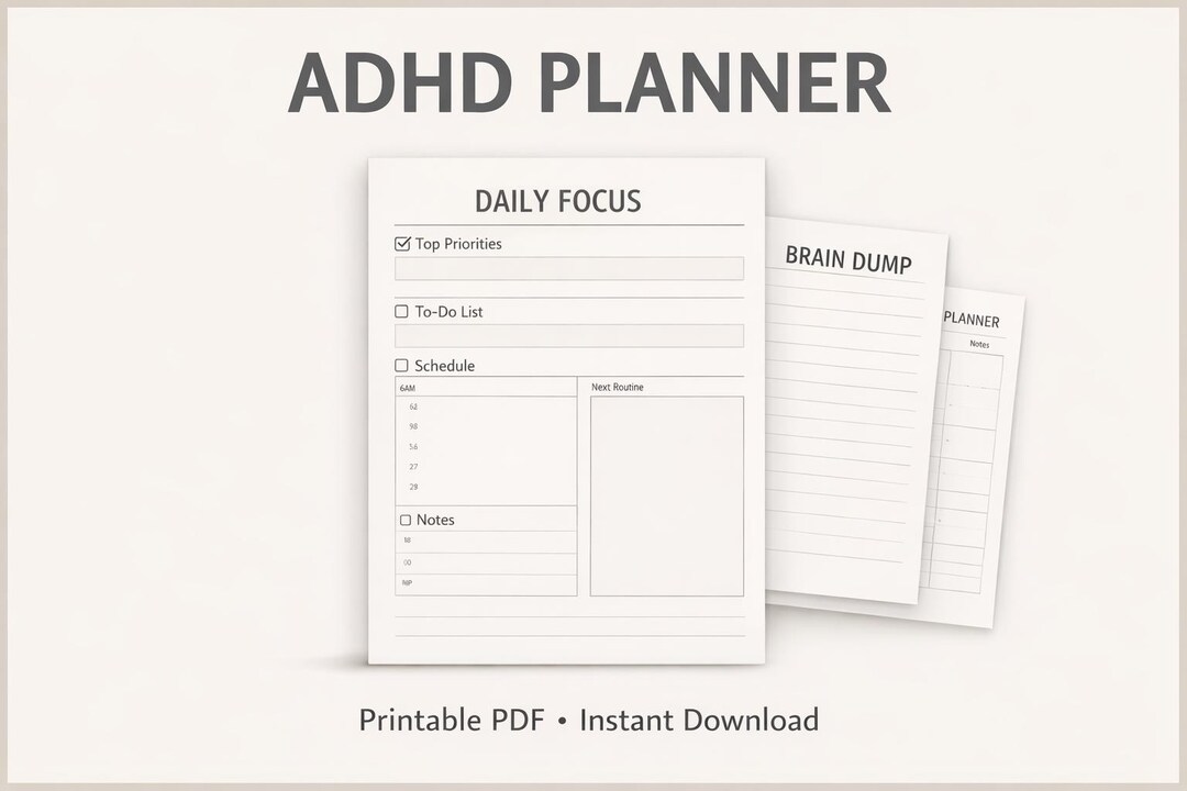 ADHD Planner Printable | Daily Focus Planner | Brain Dump Sheet ...