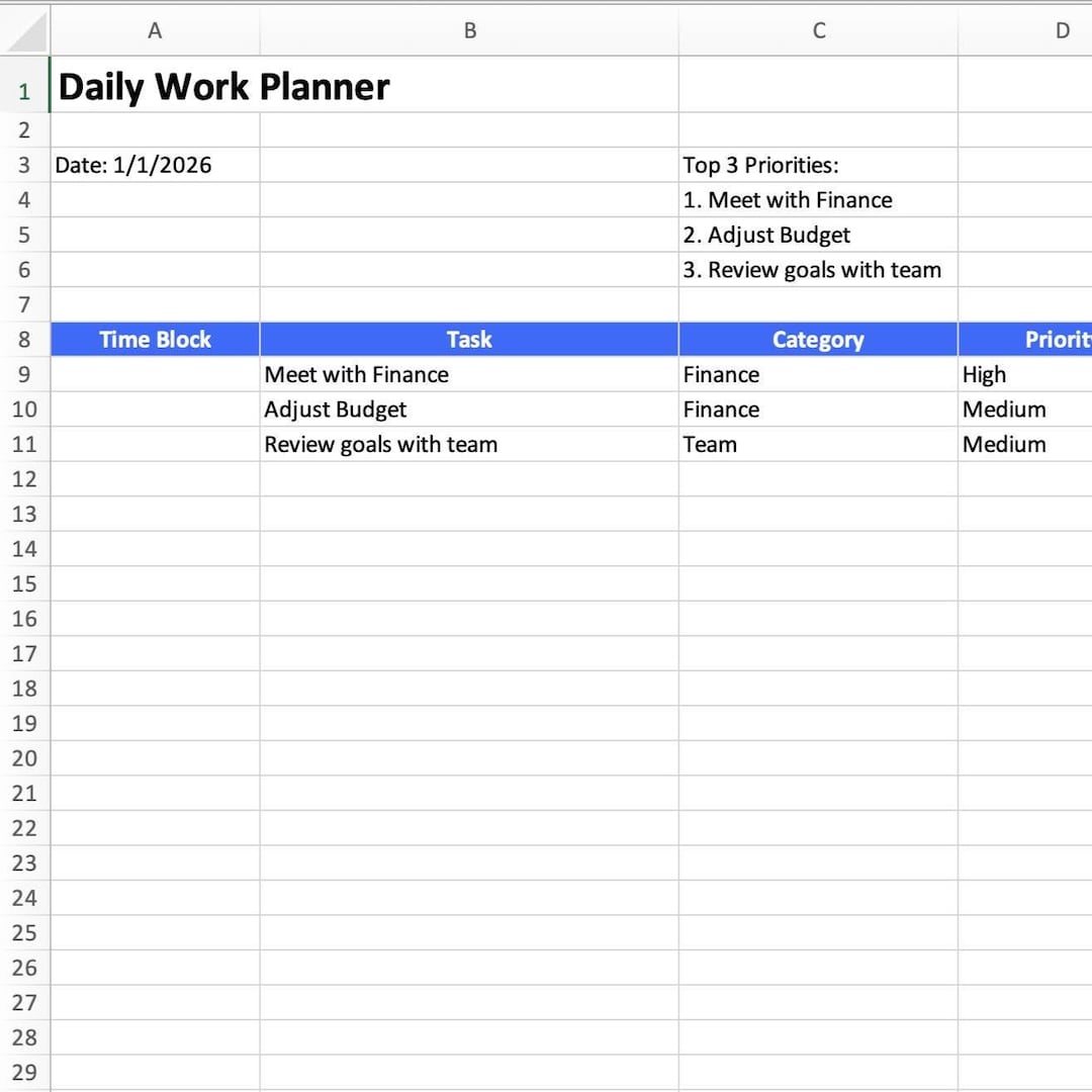 Daily Work Planner & Tracker Template - Etsy