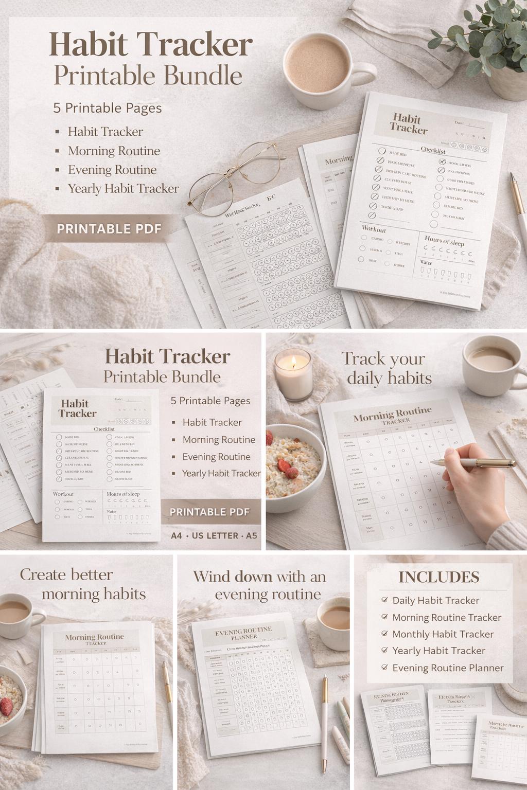 Habit Tracker Printable Daily Routine PDF Self Care Wellness Journal ...