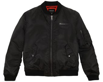 Zwart nylon bomberjack in vintagestijl, uniseks wintervluchtjack, streetwear-uitloperjas