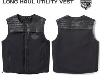 Chaleco utilitario Harley Davidson Long Haul 97184-25VM – Chaleco de cuero para motociclista con bolsillos para hombre