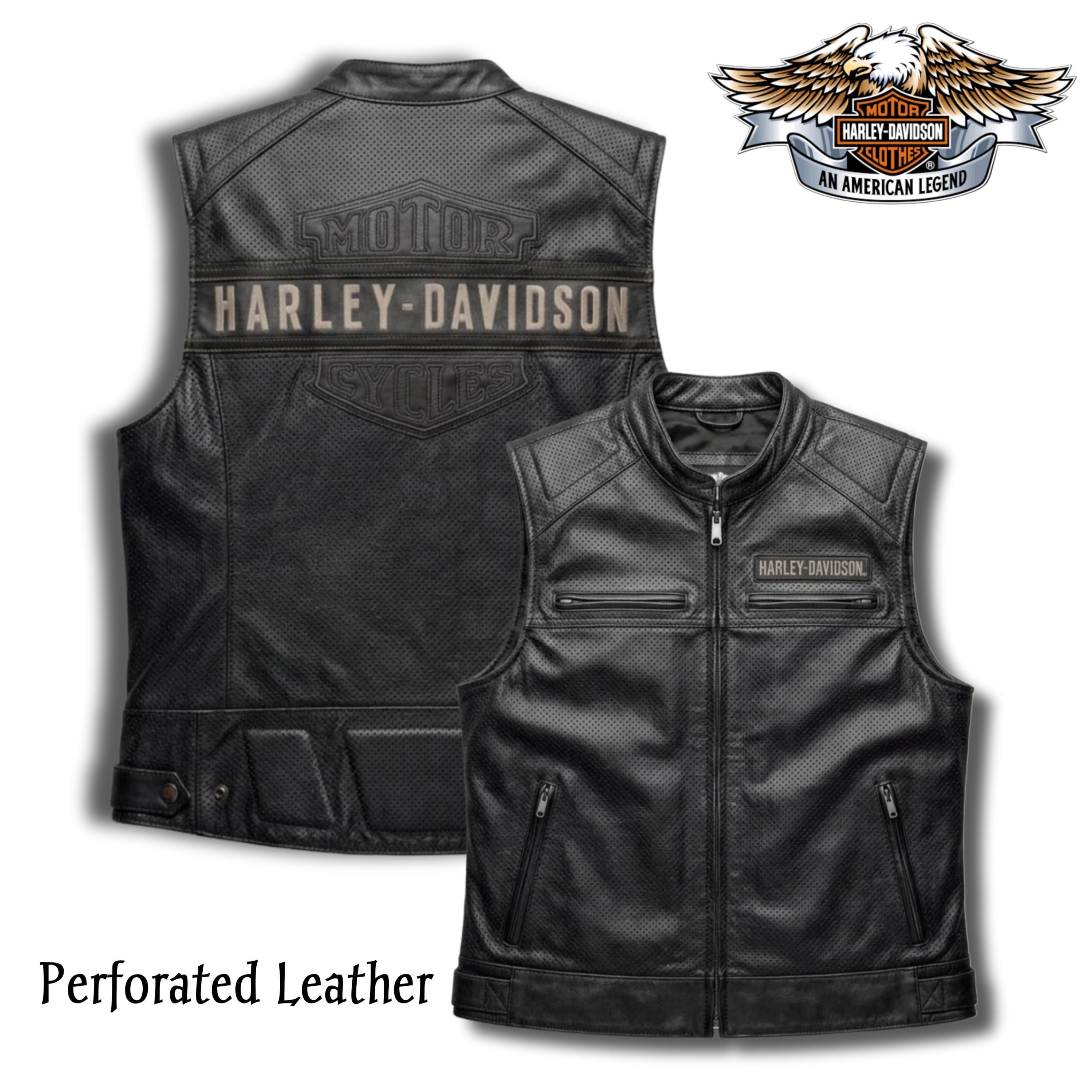 Harley-Davidson レザーベスト Mサイズ Harley Davidson Men's Perforated Leather Biker Vest – Lightweight