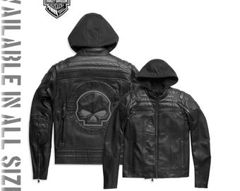 Chaqueta de moto de cuero Harley-Davidson Auroral II 3 en 1: capucha extraíble, equipo de motociclismo de piel de vaca.