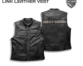 Chaleco de cuero envejecido Harley-Davidson Passing Link para hombre (98109-16VM)