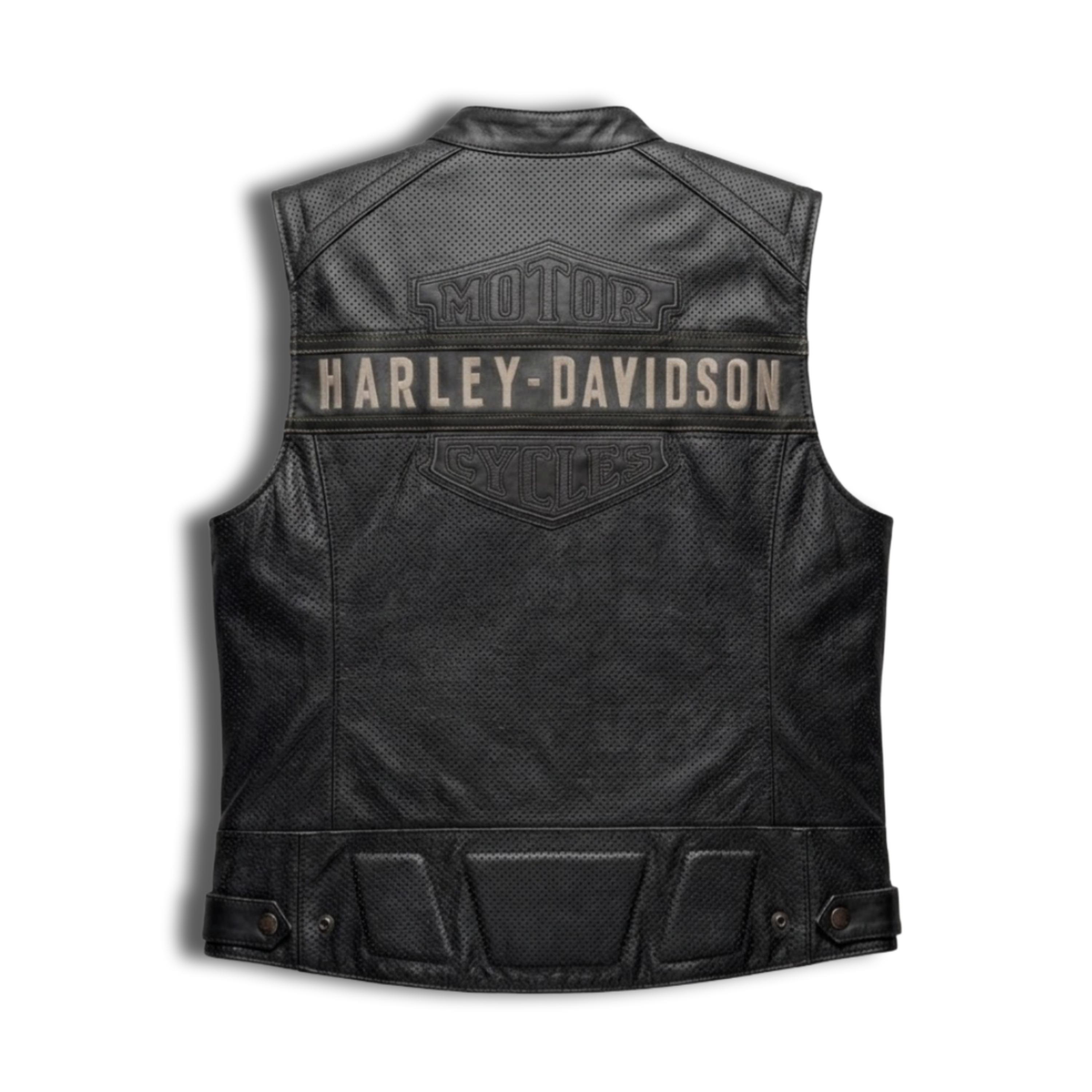 Harley Davidson Men's Perforated Leather Biker Vest – Lightweight