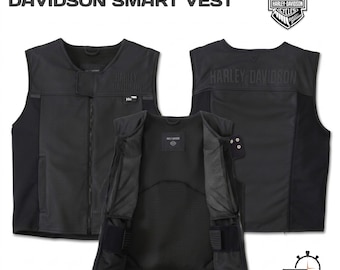 Chaleco de cuero para motociclista Harley-Davidson Smart para hombre – Piel de vaca negra