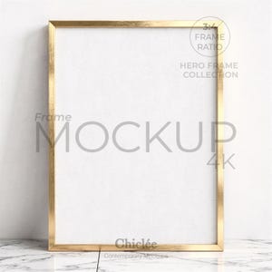 Brushed Brass Leaning Frame Mockup PSD | White Mat Option | 3:4 Ratio Wall Art Mockup | 4K Photoshop Smart Object Digital Download