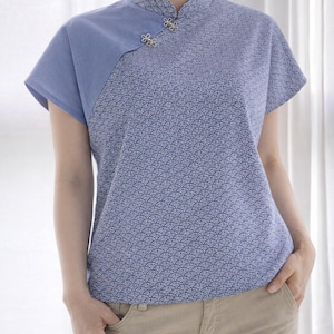 Pearl Samfu Top Schnittmuster, Stehkragen Bluse, entspannte Boxy Passform (PDF Download)