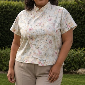 Naaipatroon voor een Kitsune Samfu blouse in grote maten | Top met mandarijnkraag (PDF-download)