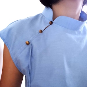Willow Samfu Crop Top Schnittmuster PDF, Asymmetrische Stehkragen Bluse, Cheongsam inspiriertes Top