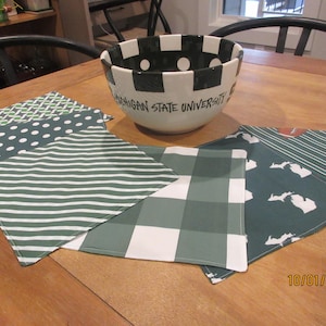 Michigan State cocktail napkins, charcuterie napkins, cloth napkins, reusable napkins, tailgate napkins, Spartan napkins, mismatched napkins