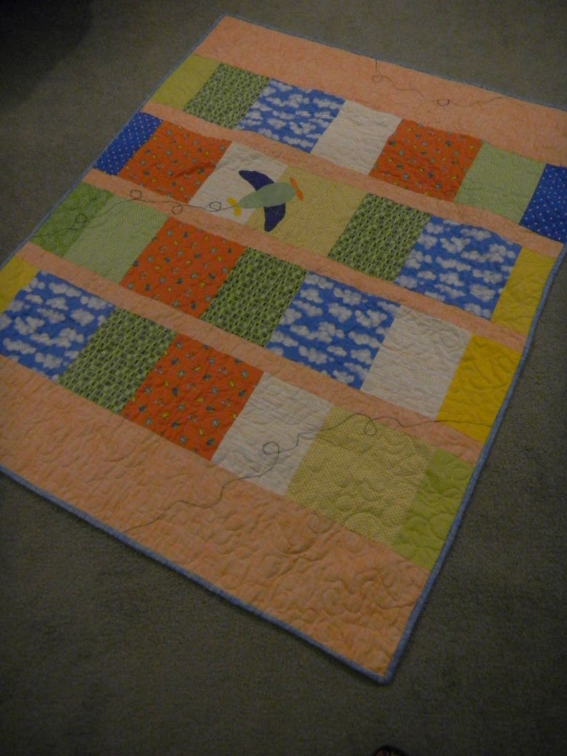 OOAK Quilt Lap Quilt Baby Boy Gift Boy/'s Quilt: Airplane Quilt Pilot Quilt Baby Gift Appliqued Quilt Aviation Quilt Baby Shower