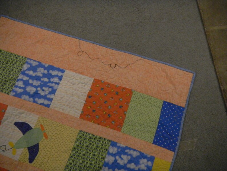 OOAK Quilt Lap Quilt Baby Boy Gift Boy/'s Quilt: Airplane Quilt Pilot Quilt Baby Gift Appliqued Quilt Aviation Quilt Baby Shower