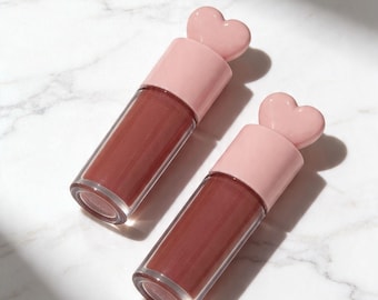 Dúo de brillo labial Sweetheart / Tubos con forma de corazón con aroma a fresa, maquillaje brillante