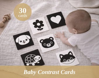 High Contrast Baby Cards, 30 Visual Stimulation Flashcards, Montessori Sensory Activity (PDF Download)