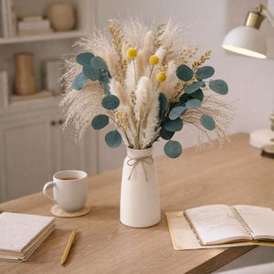 Bouquet de fleurs séchées artificielles 70PCS – Décoration bohème chic, vase pampas eucalyptus, déco maison salon mariage