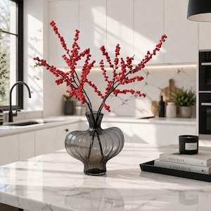 Vase design noir moderne | Vase décoratif artistique fumé | Vase centre de table élégant | Décoration intérieure minimaliste luxe