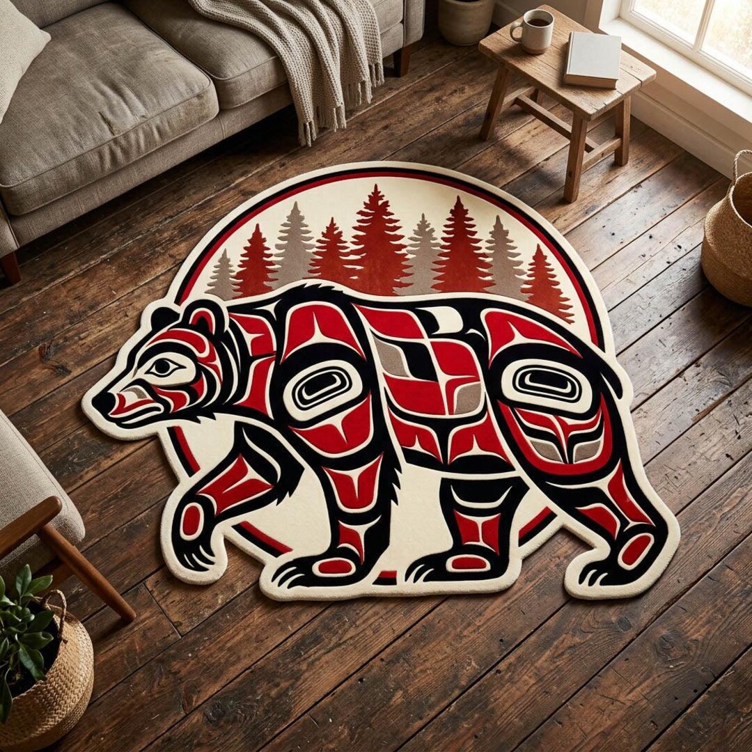 Custom Shape Bear Rug, Tribal Animal Area Rug, Forest Theme Floor Mat ...
