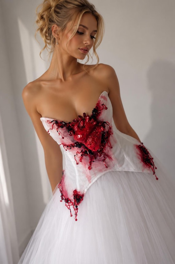 Bleeding Heart Dress – Handmade Sculptural Corset Gown | Anti-wedding Dress | Divorce Dress | Gothic Bridal Couture