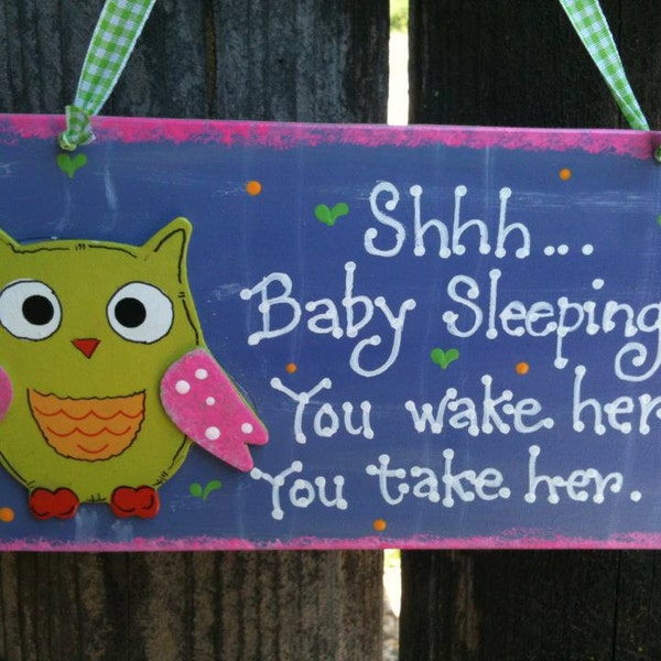 Owl Baby Sleeping sign Nursery room decoration handmade wooden plaque bird