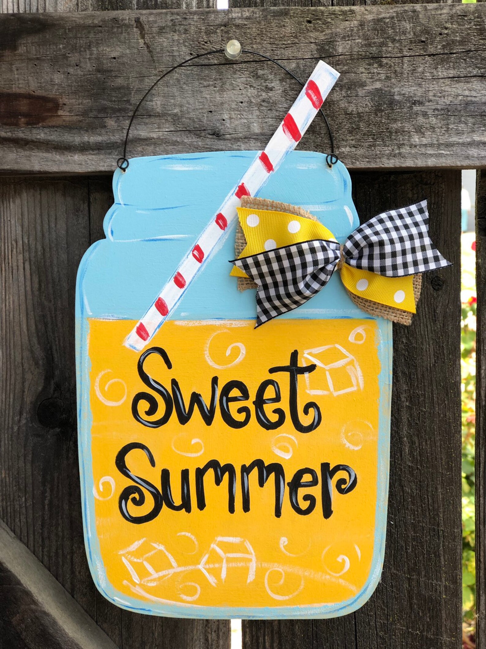 Mason Jar lemonade Sign Door Hanger Sweet Summer Wall Plaque Etsy