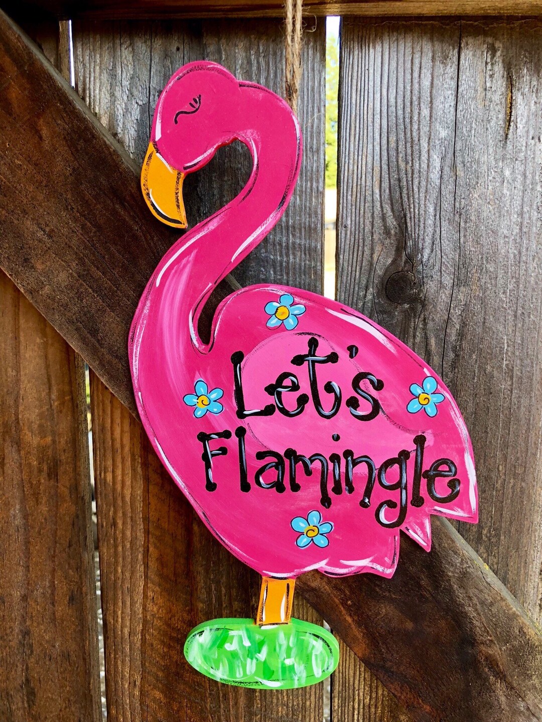 FLAMINGO Let's Flamingle Sign Wall Decor Hanger Porch Home - Etsy