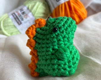 Handmade Crochet Dinosaur Keychain, Amigurumi Plush Toy Accessory