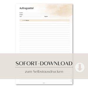 Auftragszettel Vorlage DIN A4 – 2 Seiten – PDF zum Selbstausdrucken – Auftragszettel für Kleinunternehmer & Handmade-Business