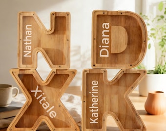 Alphabet-Spardose aus Holz: Spardose mit Buchstaben, Deko für Kinder