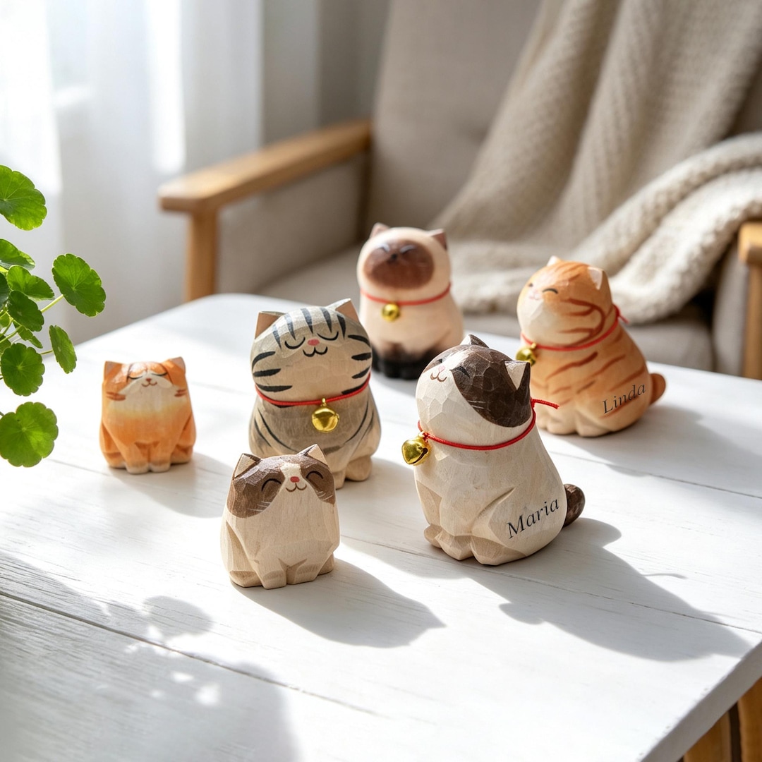 Custom Name Wooden Cat Figurine, Pet Memorial Gift, Gift for Cat Lovers