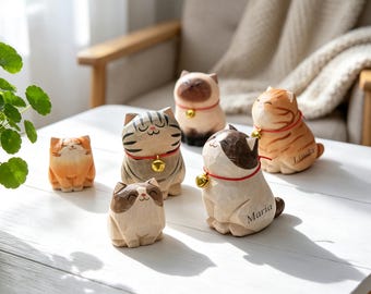 Personalisierte Katzenfigur aus Holz, Erinnerungsgeschenk für Haustiere, Geschenk für Katzenliebhaber