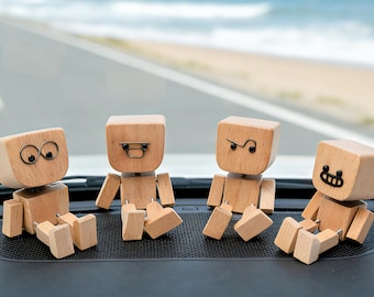 Personalisierte Holzfigur eines Mannes, Auto-Armaturenbrett-Dekor mit individuellem Namen, kinetische Figur fürs Auto, Geschenk für Neuwagenkäufer, Geschenk für ihn