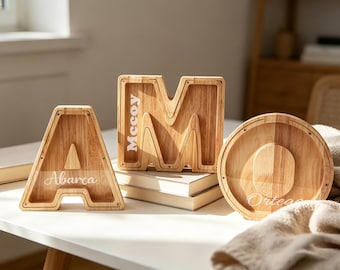 Personalized Wooden Letter Piggy Bank with Name, Custom Initial Coin Bank,A-Z