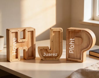 Namens-Spardose, handgefertigte Spardose, personalisierte Spardose für Erwachsene, Weihnachtsgeschenk für Kinder, Kinderzimmerdeko aus Holz, personalisiertes Geburtstagsgeschenk
