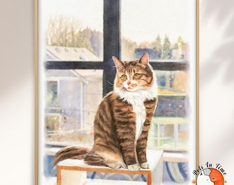 Custom Hand-Drawn Pet Portrait, Watercolor Cat Portrait from Photo, Cat Memorial Gift, Pet Loss Gift, Gift for Pet Lovers