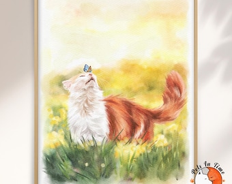 Custom Watercolor Pet Portrait, Hand Painted Cat Portrait from Photo, Cat Memorial Gift, Pet Loss Gift, Gift for Pet Lover
