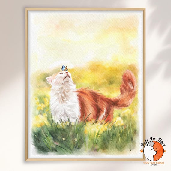 Custom Watercolor Pet Portrait, Cat Portrait from Photo, Hand Painted Pet Portrait, Pet Painting, Cat Memorial Gift